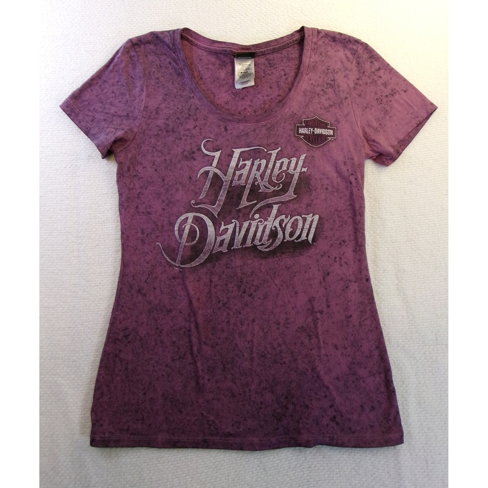 Harley Davidson Womens Purple Acid Wash Graphic T-Shirt Redstone Huntsville M